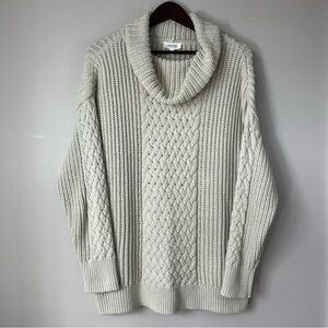 Talbots Haven Well Within Women's Large Soft Green Cowl Neck Cable Knit Sweater